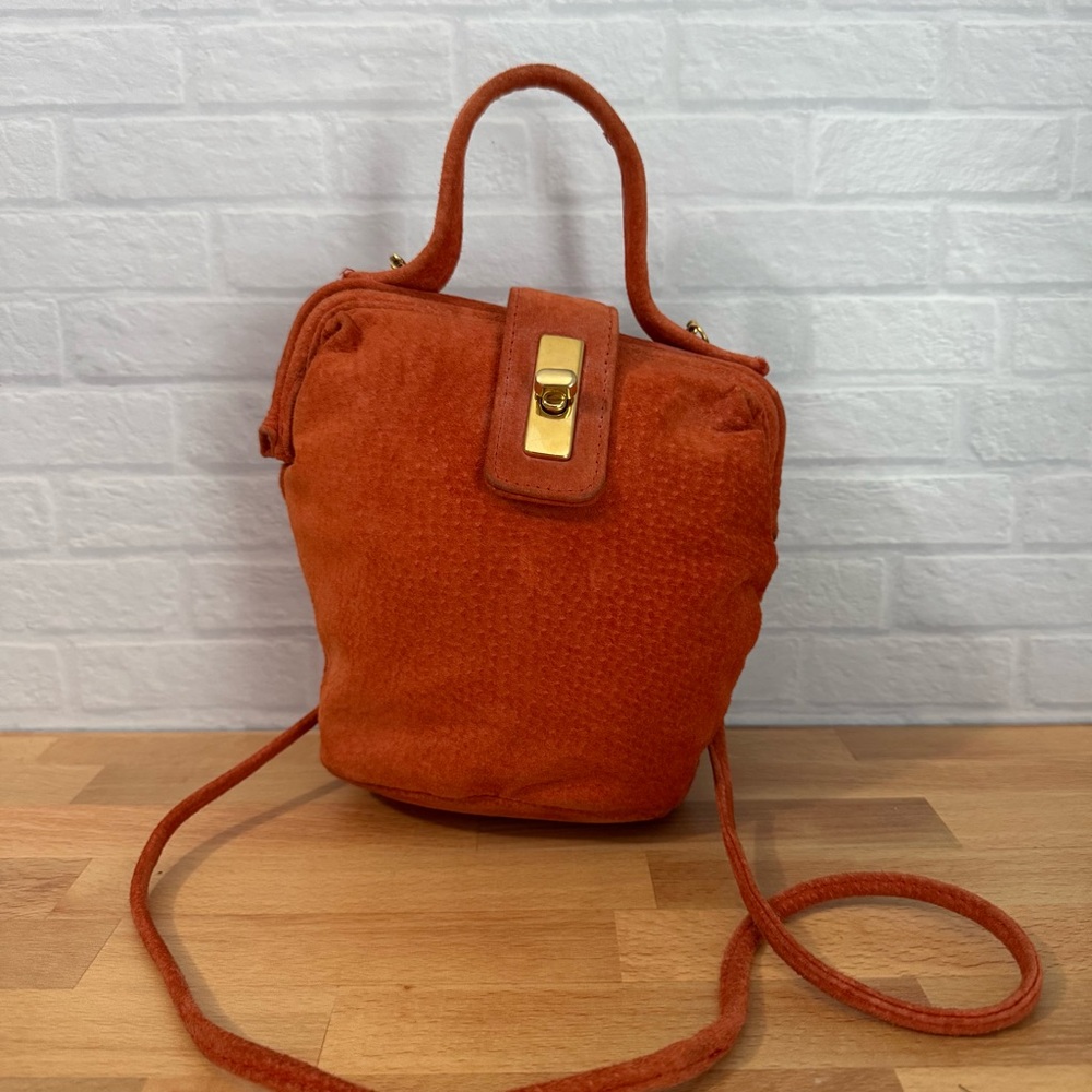 Elegant Orange Suade Vintage Handbag